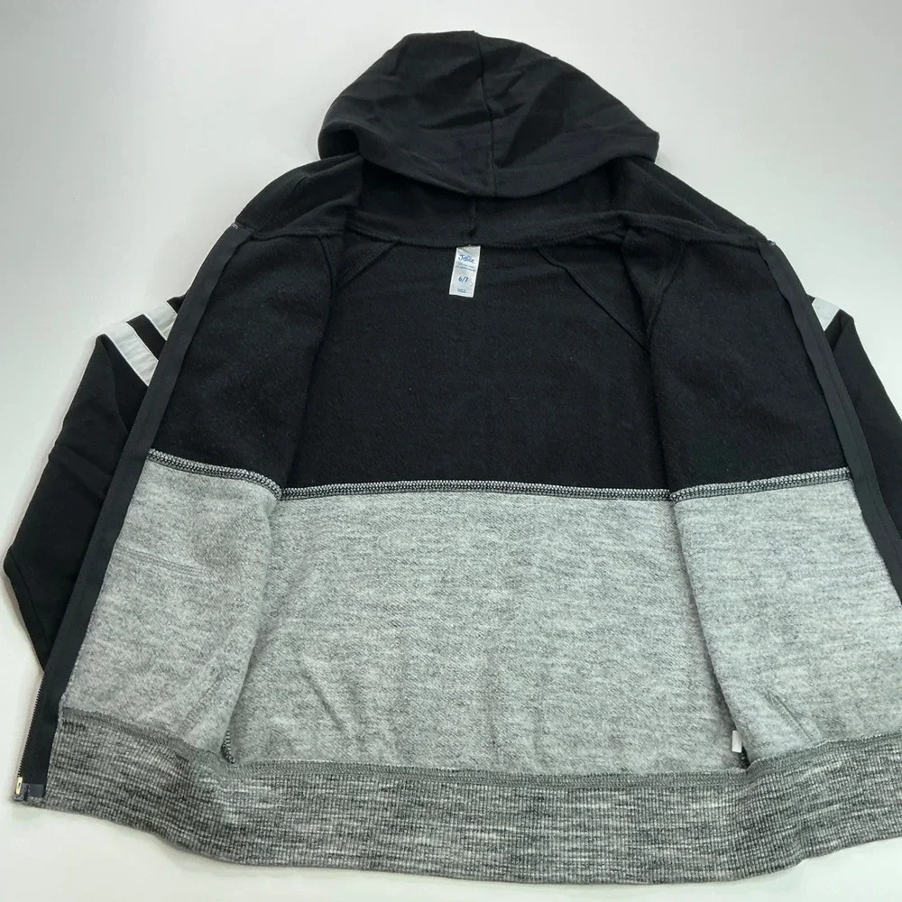 Justice Black Rainbow Logo Zip Up Hoodie Kids Size 6/7 Colorblock Varsity